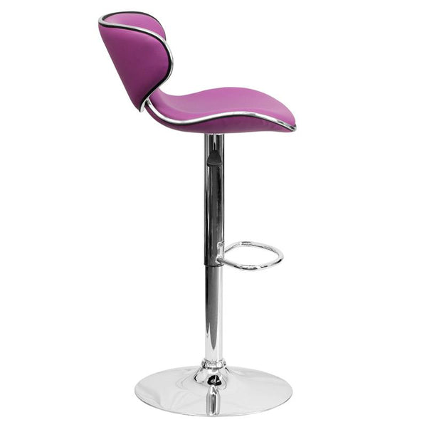 Contemporary Cozy Mid-Back Purple Vinyl Adjustable Height Barstool With Chrome Base By Flash Furniture | Bar Stools | Modishstore - 2