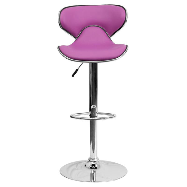Contemporary Cozy Mid-Back Purple Vinyl Adjustable Height Barstool With Chrome Base By Flash Furniture | Bar Stools | Modishstore - 4