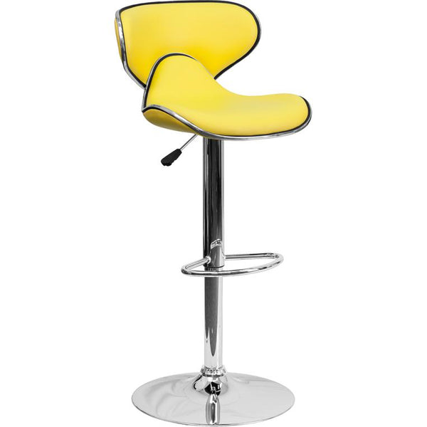 Contemporary Cozy Mid-Back Yellow Vinyl Adjustable Height Barstool With Chrome Base By Flash Furniture | Bar Stools | Modishstore