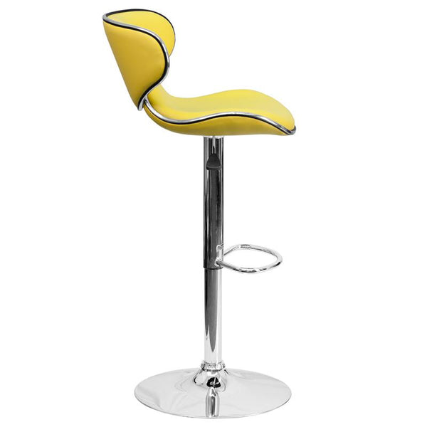 Contemporary Cozy Mid-Back Yellow Vinyl Adjustable Height Barstool With Chrome Base By Flash Furniture | Bar Stools | Modishstore - 2