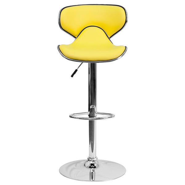 Contemporary Cozy Mid-Back Yellow Vinyl Adjustable Height Barstool With Chrome Base By Flash Furniture | Bar Stools | Modishstore - 4