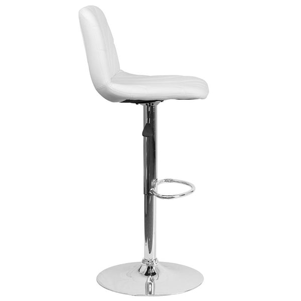 Contemporary White Vinyl Adjustable Height Barstool With Embellished Stitch Design And Chrome Base By Flash Furniture | Bar Stools | Modishstore - 2