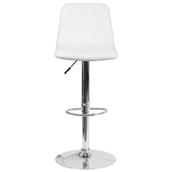Contemporary White Vinyl Adjustable Height Barstool With Embellished Stitch Design And Chrome Base By Flash Furniture | Bar Stools | Modishstore - 4