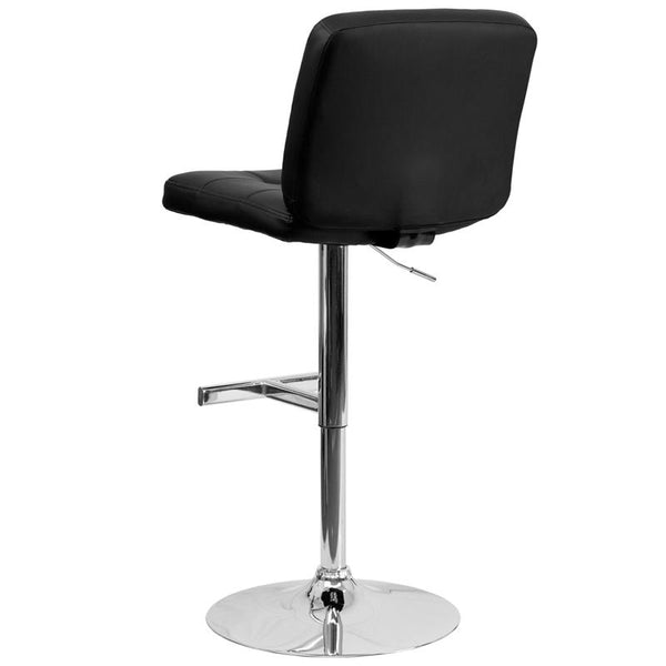Contemporary Black Vinyl Adjustable Height Barstool With Square Tufted Back And Chrome Base By Flash Furniture | Bar Stools | Modishstore - 3