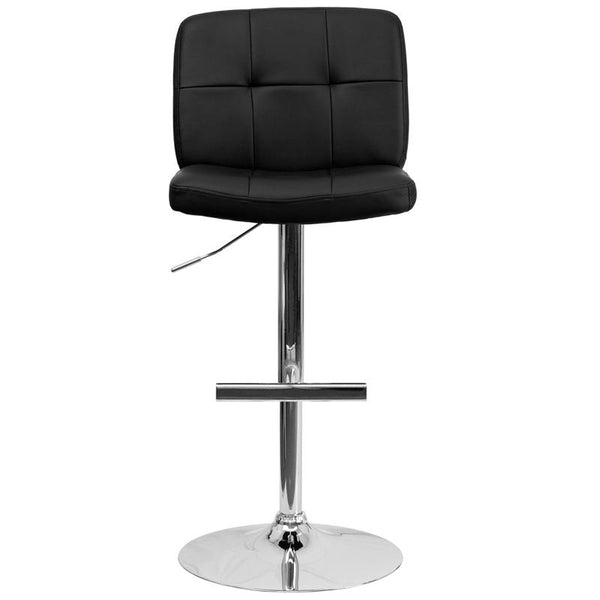 Contemporary Black Vinyl Adjustable Height Barstool With Square Tufted Back And Chrome Base By Flash Furniture | Bar Stools | Modishstore - 4