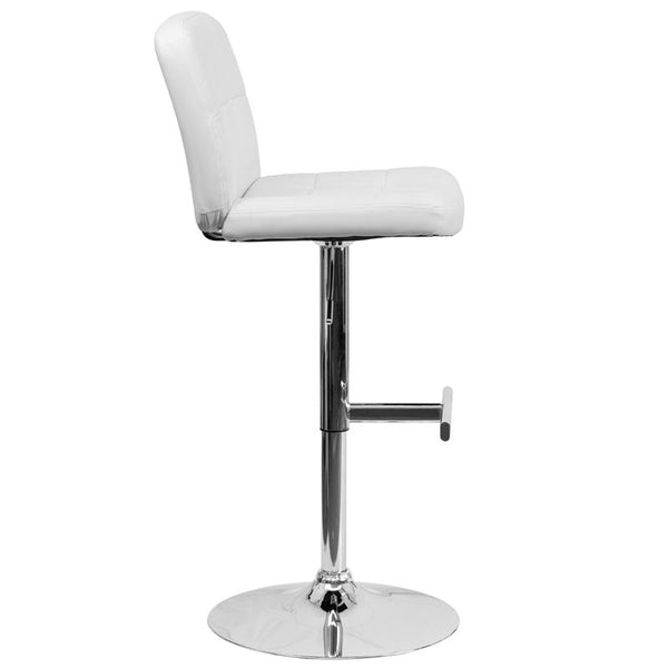 Contemporary White Vinyl Adjustable Height Barstool With Square Tufted Back And Chrome Base By Flash Furniture | Bar Stools | Modishstore - 2