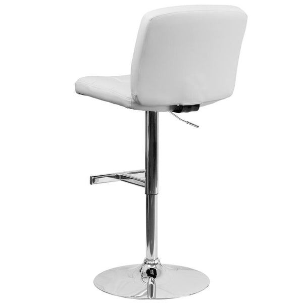 Contemporary White Vinyl Adjustable Height Barstool With Square Tufted Back And Chrome Base By Flash Furniture | Bar Stools | Modishstore - 3