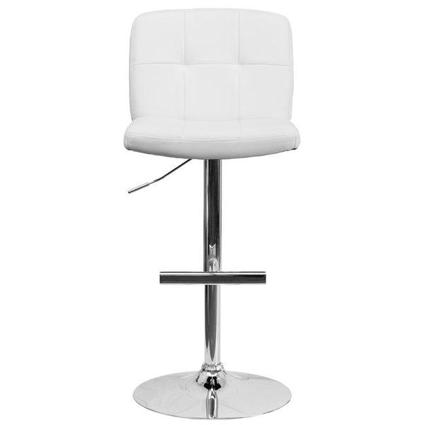 Contemporary White Vinyl Adjustable Height Barstool With Square Tufted Back And Chrome Base By Flash Furniture | Bar Stools | Modishstore - 4
