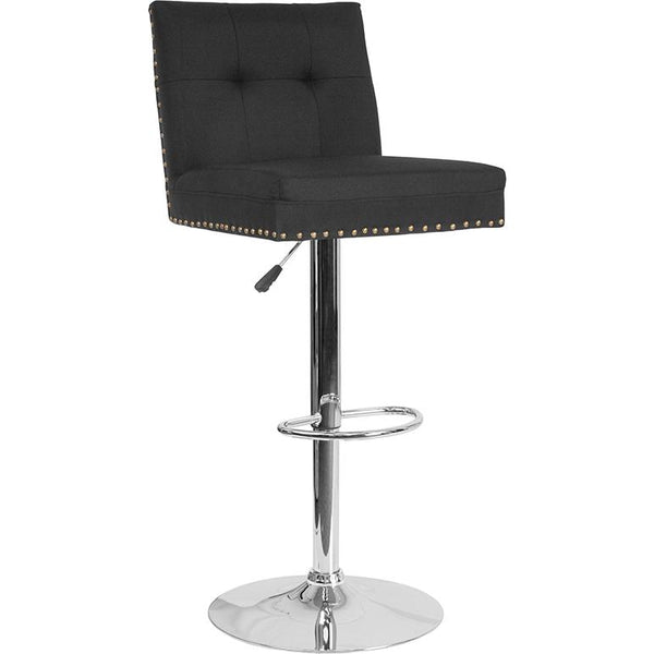 Ravello Contemporary Adjustable Height Barstool With Accent Nail Trim In Black Fabric By Flash Furniture | Bar Stools | Modishstore