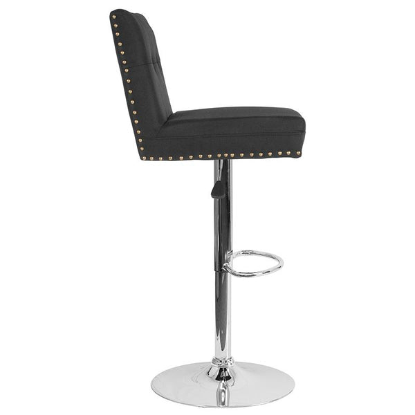 Ravello Contemporary Adjustable Height Barstool With Accent Nail Trim In Black Fabric By Flash Furniture | Bar Stools | Modishstore - 2