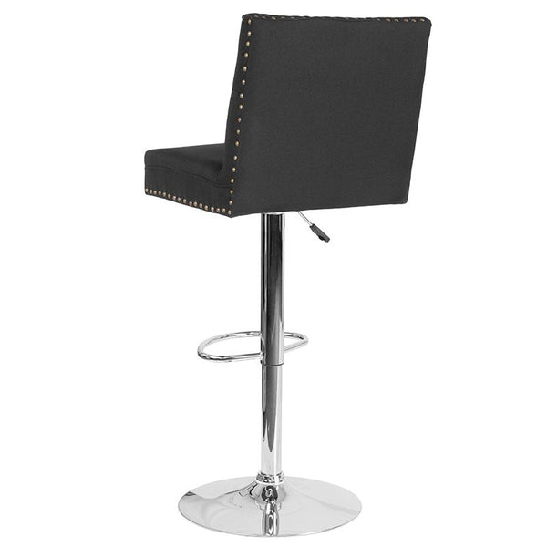 Ravello Contemporary Adjustable Height Barstool With Accent Nail Trim In Black Fabric By Flash Furniture | Bar Stools | Modishstore - 3
