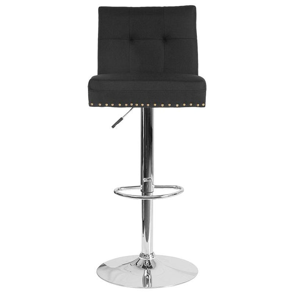 Ravello Contemporary Adjustable Height Barstool With Accent Nail Trim In Black Fabric By Flash Furniture | Bar Stools | Modishstore - 4