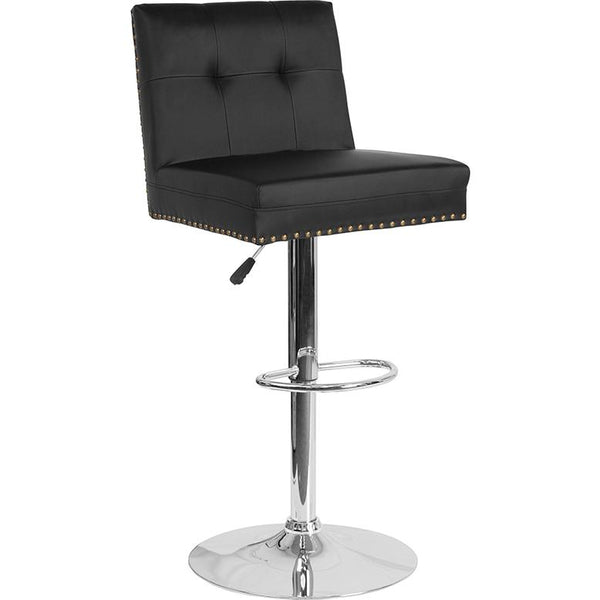 Ravello Contemporary Adjustable Height Barstool With Accent Nail Trim In Black Leathersoft By Flash Furniture | Bar Stools | Modishstore