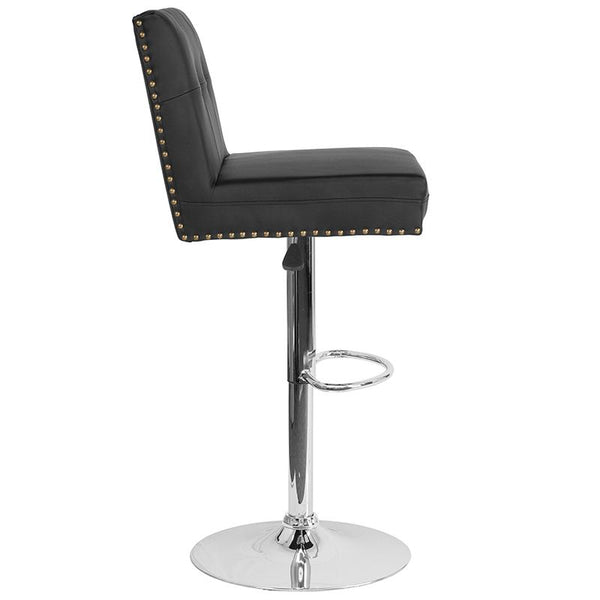 Ravello Contemporary Adjustable Height Barstool With Accent Nail Trim In Black Leathersoft By Flash Furniture | Bar Stools | Modishstore - 2