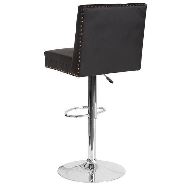 Ravello Contemporary Adjustable Height Barstool With Accent Nail Trim In Black Leathersoft By Flash Furniture | Bar Stools | Modishstore - 3