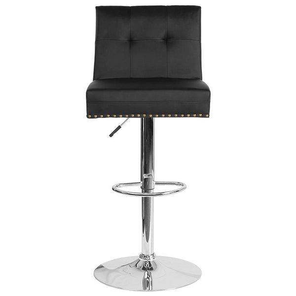 Ravello Contemporary Adjustable Height Barstool With Accent Nail Trim In Black Leathersoft By Flash Furniture | Bar Stools | Modishstore - 4