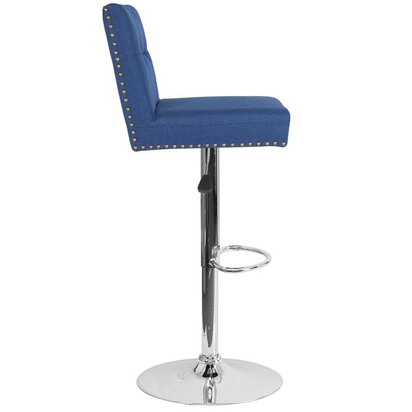 Ravello Contemporary Adjustable Height Barstool With Accent Nail Trim In Blue Fabric By Flash Furniture | Bar Stools | Modishstore - 2