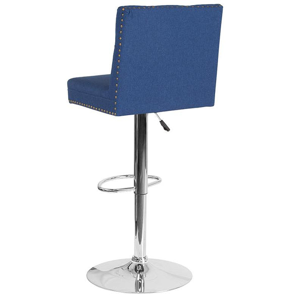 Ravello Contemporary Adjustable Height Barstool With Accent Nail Trim In Blue Fabric By Flash Furniture | Bar Stools | Modishstore - 3