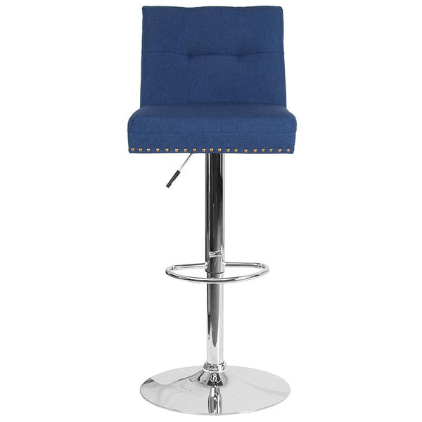 Ravello Contemporary Adjustable Height Barstool With Accent Nail Trim In Blue Fabric By Flash Furniture | Bar Stools | Modishstore - 4