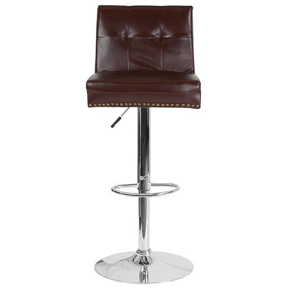 Ravello Contemporary Adjustable Height Barstool With Accent Nail Trim In Brown Leathersoft By Flash Furniture | Bar Stools | Modishstore - 4