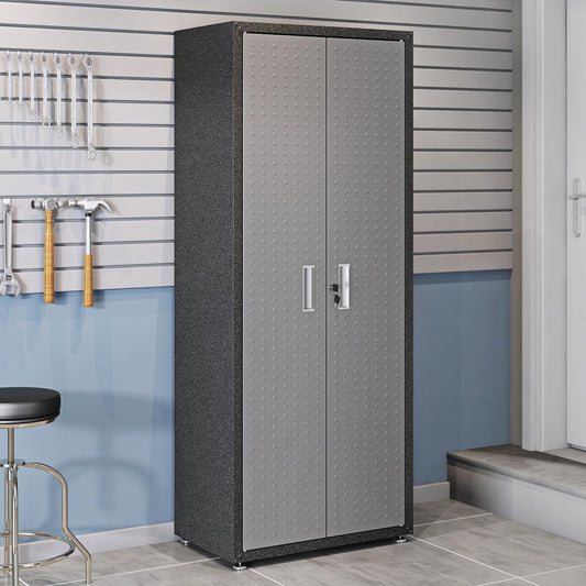 Manhattan Comfort 1GMCF Fortress Textured Metal 75.4" Garage Cabinet with 4 Adjustable Shelves In Grey | Cabinets | Modishstore