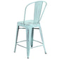 Commercial Grade 24" High Distressed Green-Blue Metal Indoor-Outdoor Counter Height Stool With Back By Flash Furniture | Dining Chairs | Modishstore - 3