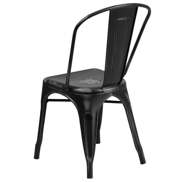 Commercial Grade Distressed Black Metal Indoor-Outdoor Stackable Chair By Flash Furniture | Dining Chairs | Modishstore - 3