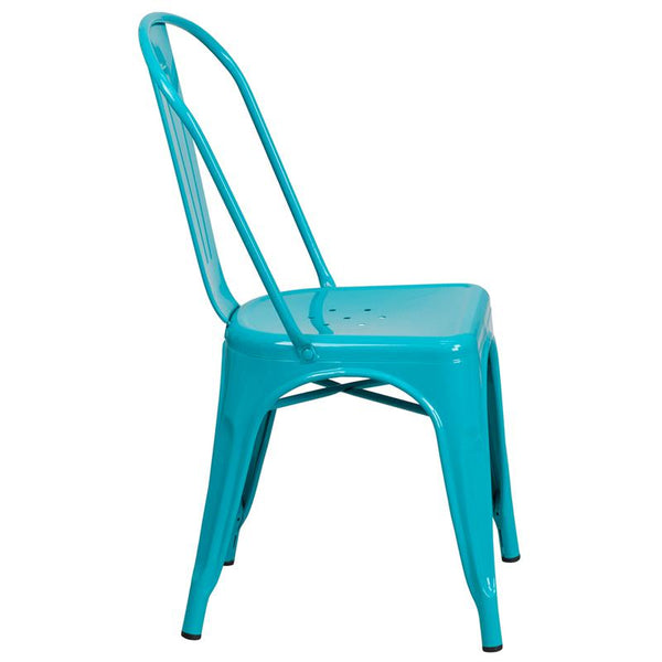 Commercial Grade Crystal Teal-Blue Metal Indoor-Outdoor Stackable Chair By Flash Furniture | Dining Chairs | Modishstore - 2
