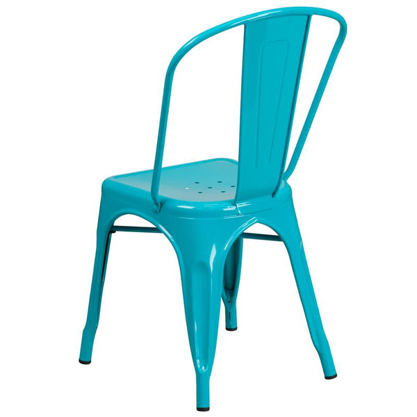 Commercial Grade Crystal Teal-Blue Metal Indoor-Outdoor Stackable Chair By Flash Furniture | Dining Chairs | Modishstore - 3