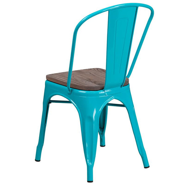 Crystal Teal-Blue Metal Stackable Chair With Wood Seat By Flash Furniture | Dining Chairs | Modishstore - 3