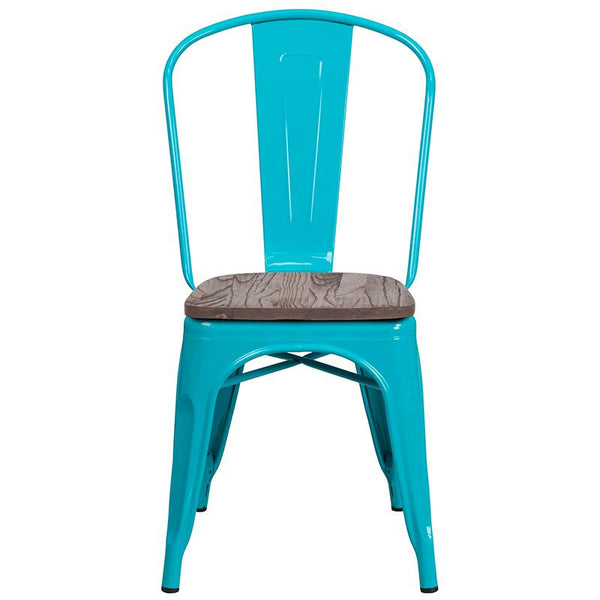 Crystal Teal-Blue Metal Stackable Chair With Wood Seat By Flash Furniture | Dining Chairs | Modishstore - 4