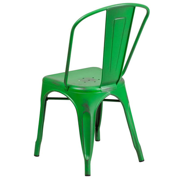 Commercial Grade Distressed Green Metal Indoor-Outdoor Stackable Chair By Flash Furniture | Dining Chairs | Modishstore - 3
