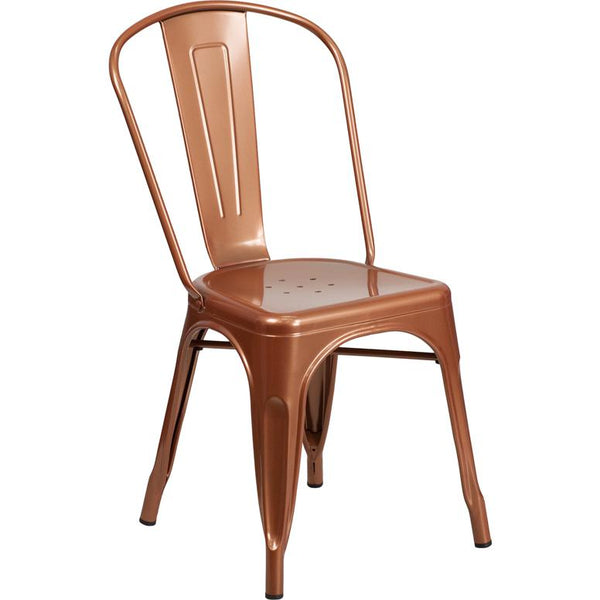 Commercial Grade Copper Metal Indoor-Outdoor Stackable Chair By Flash Furniture | Dining Chairs | Modishstore
