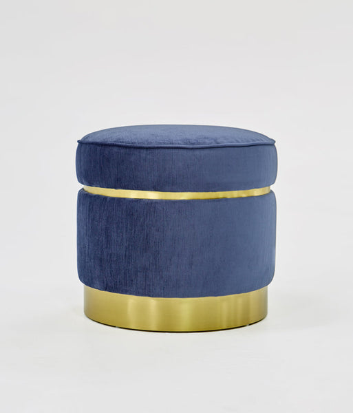 Vig Furniture Divani Casa Tenaya Modern Blue Velvet & Gold Ottoman | Modishstore | Ottomans