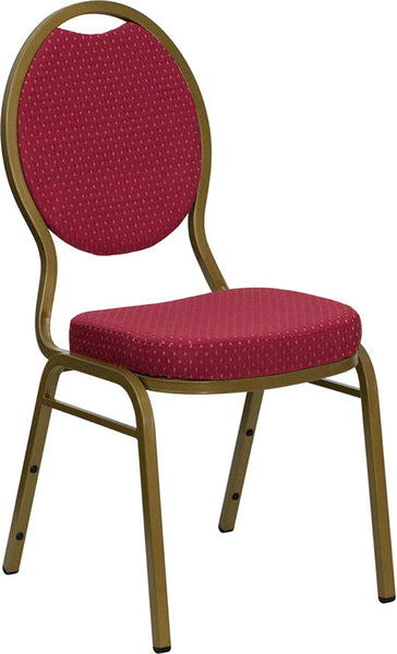 Hercules Series Teardrop Back Stacking Banquet Chair In Burgundy Patterned Fabric - Gold Frame By Flash Furniture | Side Chairs | Modishstore