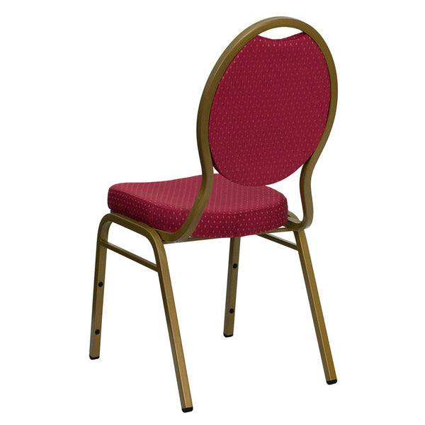 Hercules Series Teardrop Back Stacking Banquet Chair In Burgundy Patterned Fabric - Gold Frame By Flash Furniture | Side Chairs | Modishstore - 3