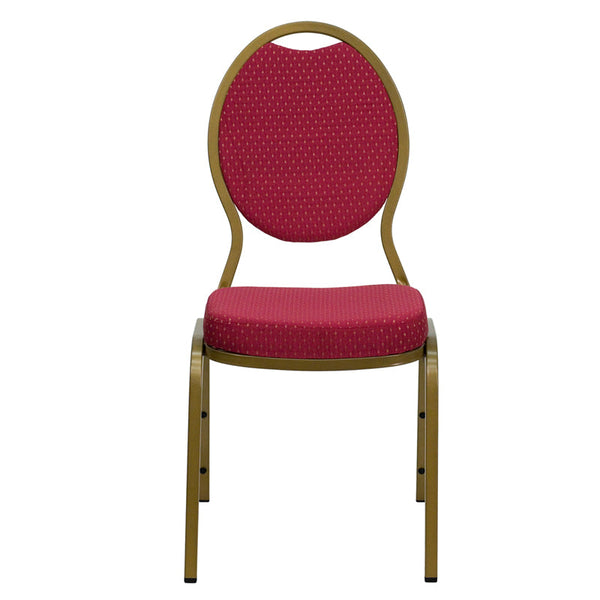 Hercules Series Teardrop Back Stacking Banquet Chair In Burgundy Patterned Fabric - Gold Frame By Flash Furniture | Side Chairs | Modishstore - 4