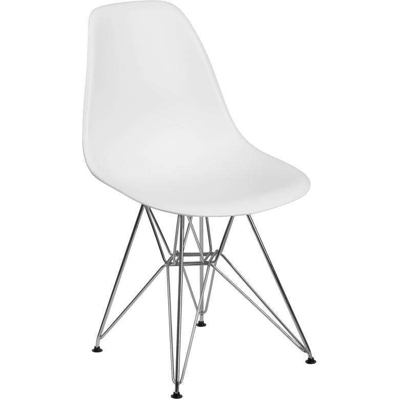 Elon Series White Plastic Chair With Chrome Base By Flash Furniture | Side Chairs | Modishstore