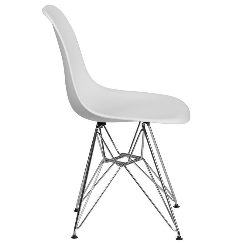 Elon Series White Plastic Chair With Chrome Base By Flash Furniture | Side Chairs | Modishstore - 2