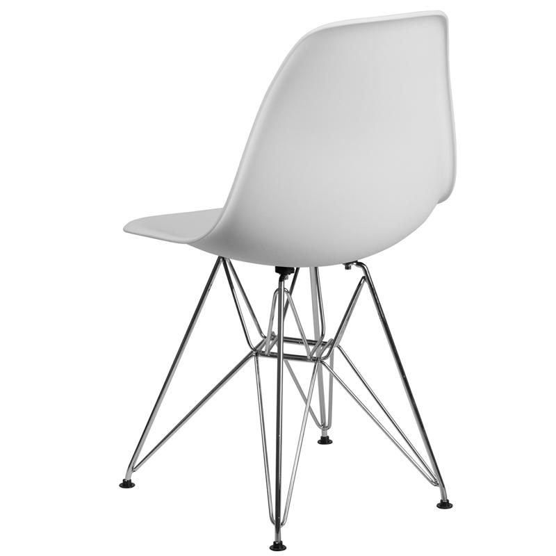 Elon Series White Plastic Chair With Chrome Base By Flash Furniture | Side Chairs | Modishstore - 3