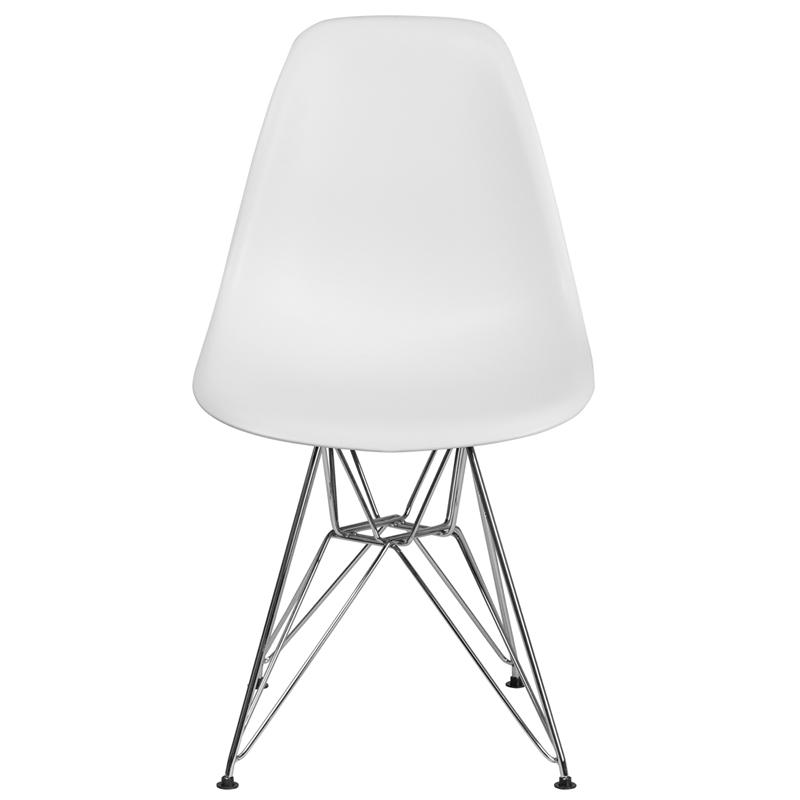 Elon Series White Plastic Chair With Chrome Base By Flash Furniture | Side Chairs | Modishstore - 4