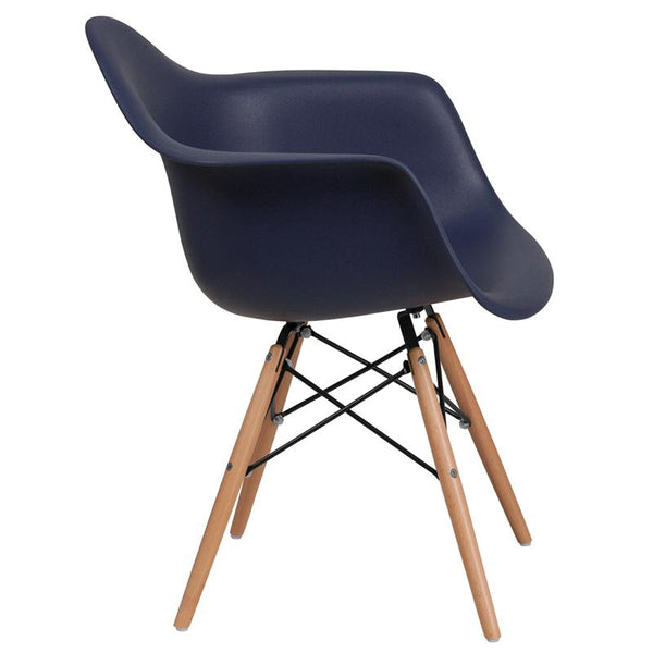 Alonza Series Navy Plastic Chair With Wooden Legs By Flash Furniture | Side Chairs | Modishstore - 2