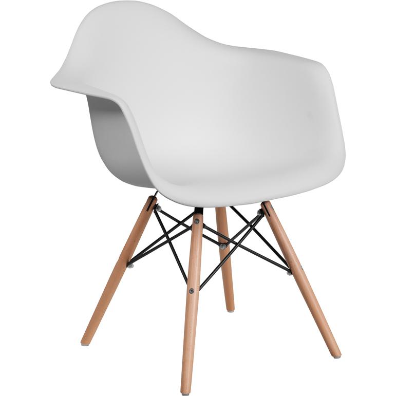 Alonza Series White Plastic Chair With Wooden Legs By Flash Furniture | Side Chairs | Modishstore