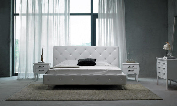 Vig Furniture Modrest Monte Carlo - White Leatherette Modern Twin Bed with Crystals | Modishstore | Beds-2