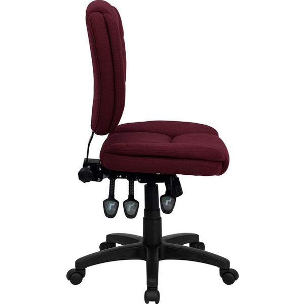 Mid-Back Burgundy Fabric Multifunction Swivel Ergonomic Task Office Chair With Pillow Top Cushioning By Flash Furniture | Office Chairs | Modishstore - 2