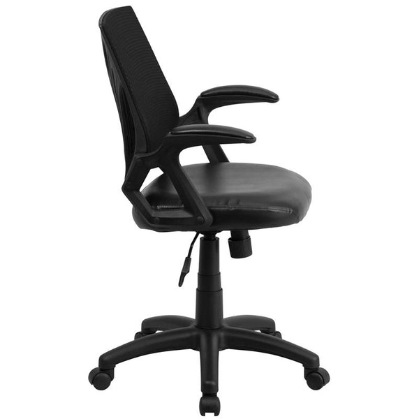 Mid-Back Designer Black Mesh Swivel Task Office Chair With Leathersoft Seat And Open Arms By Flash Furniture | Office Chairs | Modishstore - 2