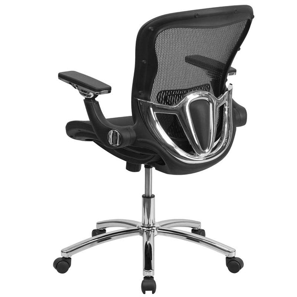 Mid-Back Transparent Black Mesh Executive Swivel Ergonomic Office Chair With Synchro-Tilt & Height Adjustable Flip-Up Arms By Flash Furniture | Office Chairs | Modishstore - 3
