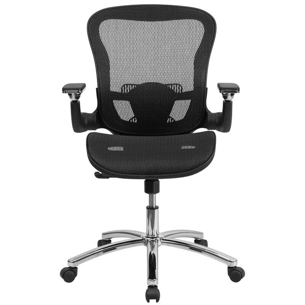 Mid-Back Transparent Black Mesh Executive Swivel Ergonomic Office Chair With Synchro-Tilt & Height Adjustable Flip-Up Arms By Flash Furniture | Office Chairs | Modishstore - 4