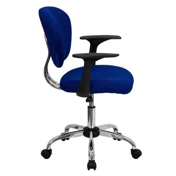 Mid-Back Blue Mesh Padded Swivel Task Office Chair With Chrome Base And Arms By Flash Furniture | Office Chairs | Modishstore - 2
