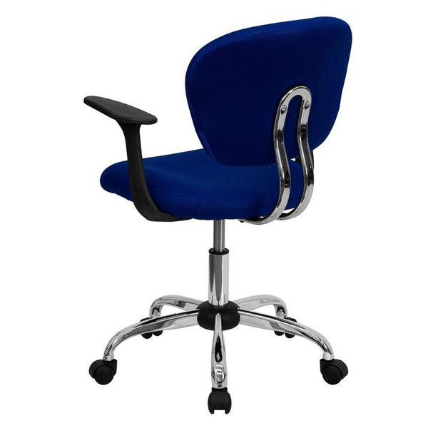 Mid-Back Blue Mesh Padded Swivel Task Office Chair With Chrome Base And Arms By Flash Furniture | Office Chairs | Modishstore - 3